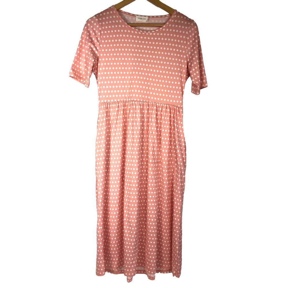 ORANGE CREEK Los Angeles Soft Short Sleeve Peach Polka Dot Dress Midi Medium M